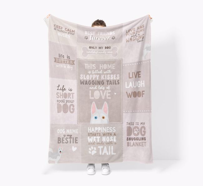 Patchwork Quotes: Personalised {breedFullName} Premium Sherpa Fleece Blanket